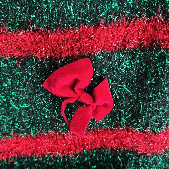 Blizzard Bay Tacky Christmas Long Sweater Vest Tinsel Green Red Embellishment M - Picture 9 of 9